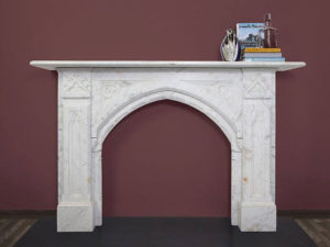 Gothic antique fireplace made of Italian White Carrara