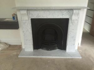 Victorian style lintel custom made marble fireplace with a marble hearth