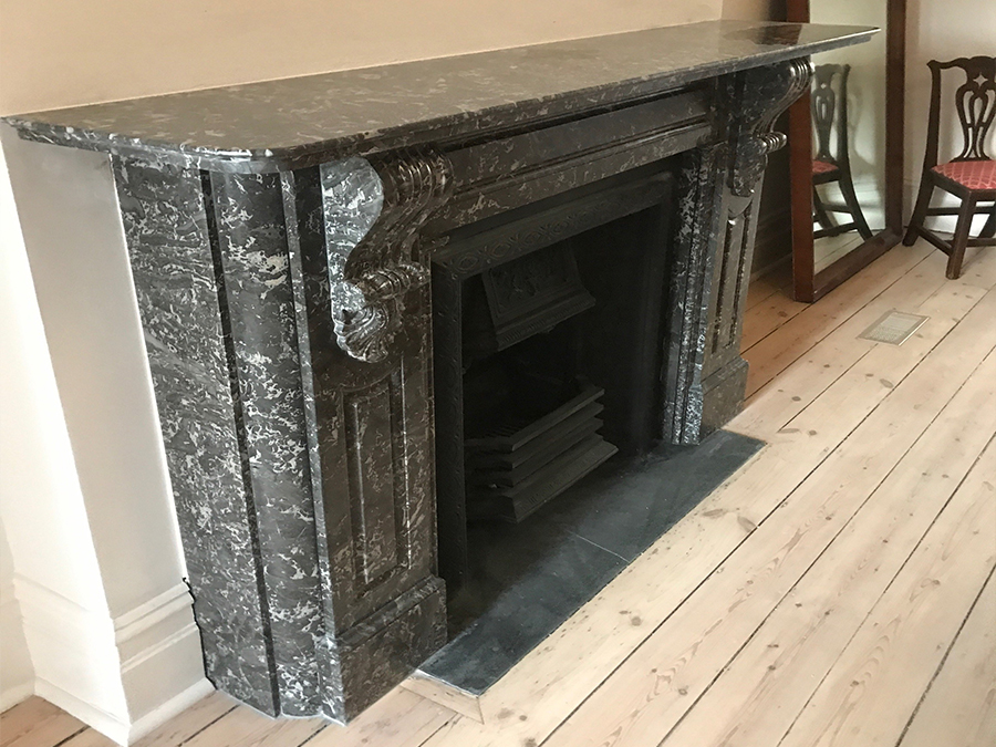 Victorian fully restored antique lintel fireplace with corbels and drops made of St Annes marble