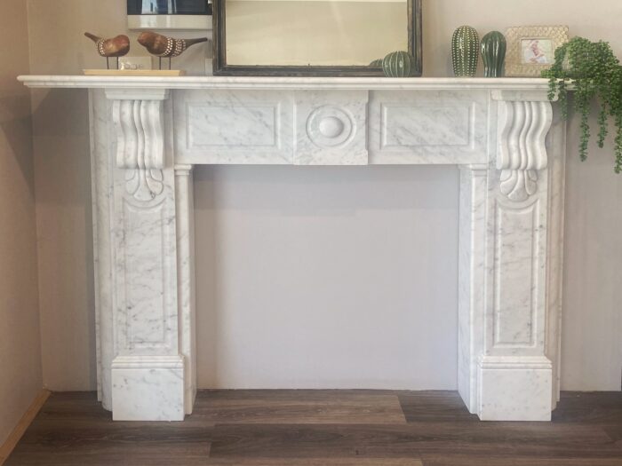 Victorian style white Carrara marble fireplace surround